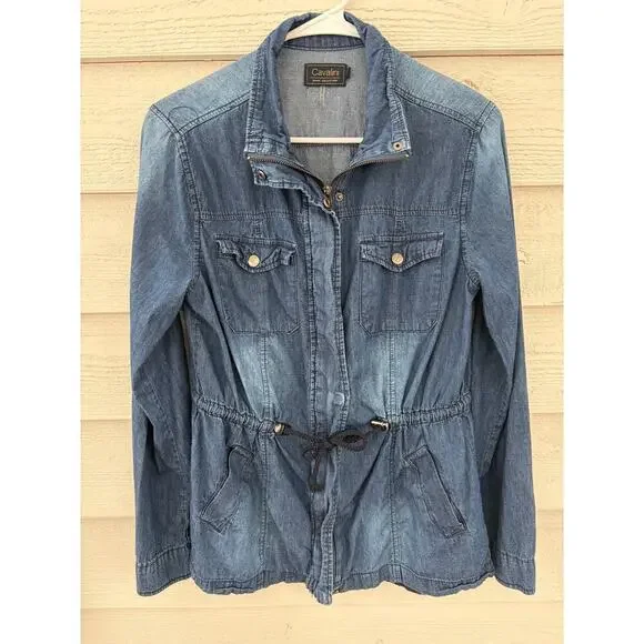 Cavalini Denim Utility Jacket | Zip Front Drawstring Waist | Lightweight | Size - Picture 3 of 9